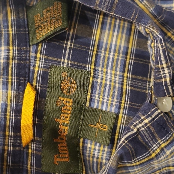TIMBERLAND Shirt Button Down Black Yellow Stripe Long Sleeve Men's Size La - Picture 3 of 9